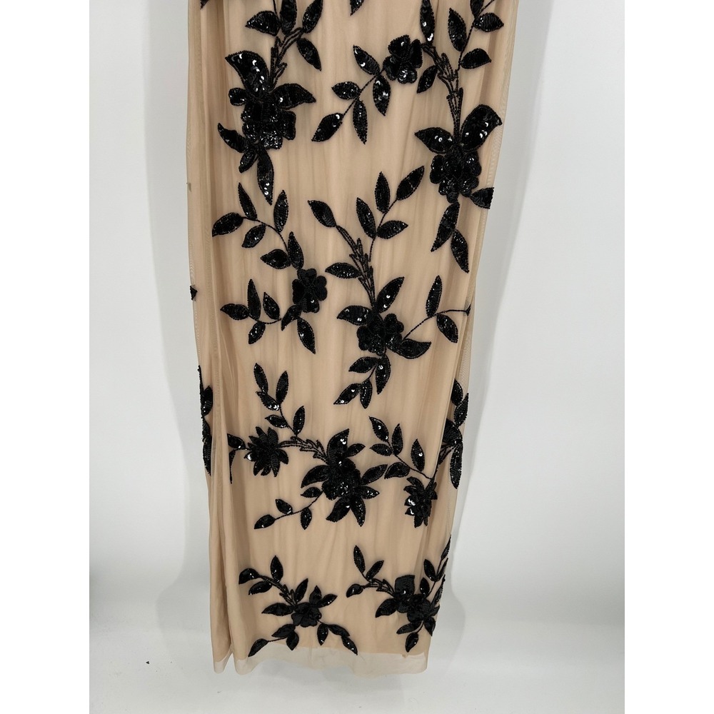 NWT Adrianna Papell Beaded Mesh Column Gown Black Nude Floral Size 6 — MSRP $329 - Picture 3 of 11